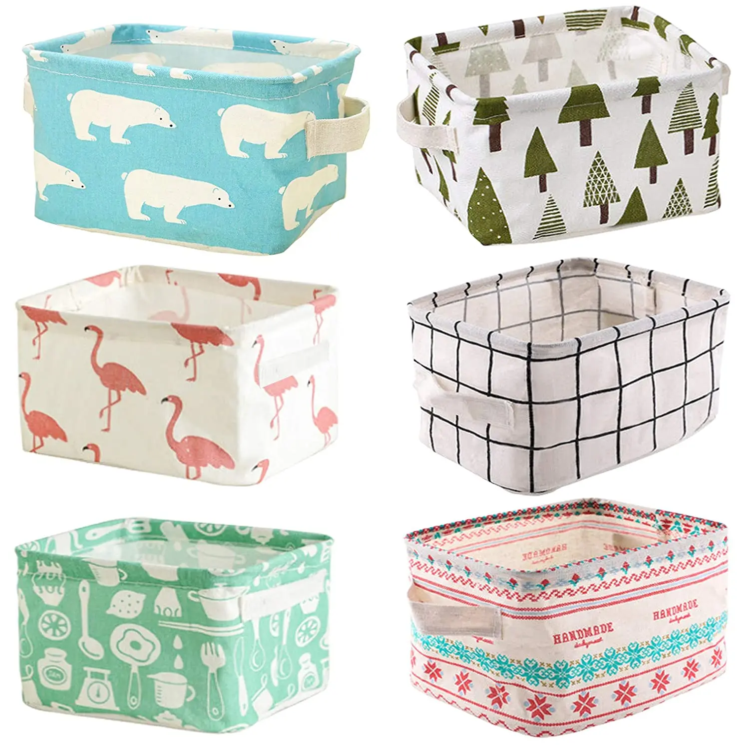 Handle Cotton Linen Blend Storage Bins for Makeup Book Baby Toy Foldable Container Organizer Fabric Storage Receive Baskets