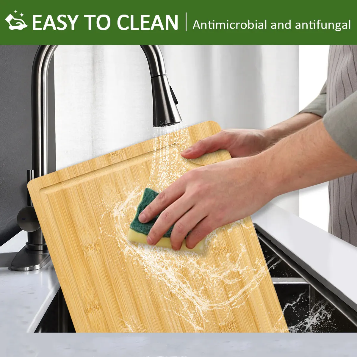 HANHE Custom logo double sided Kitchen meat vegetable Chopping Board Wood Bamboo Cutting Board Set with Deep Juice Groove