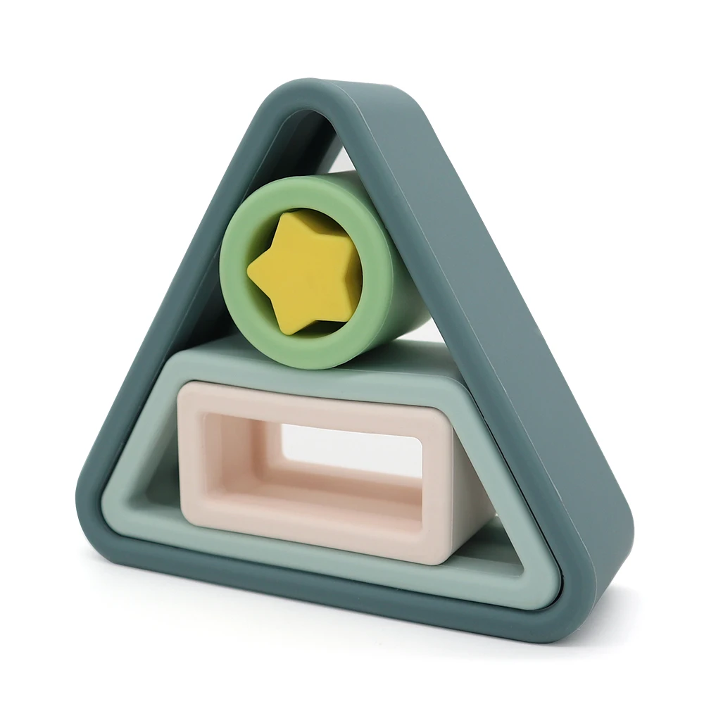 Private Label Custom Baby Teether Silicone Stacker Geometry Stacking Toy Food Grade BPA Free Children Sensory Educational Toy