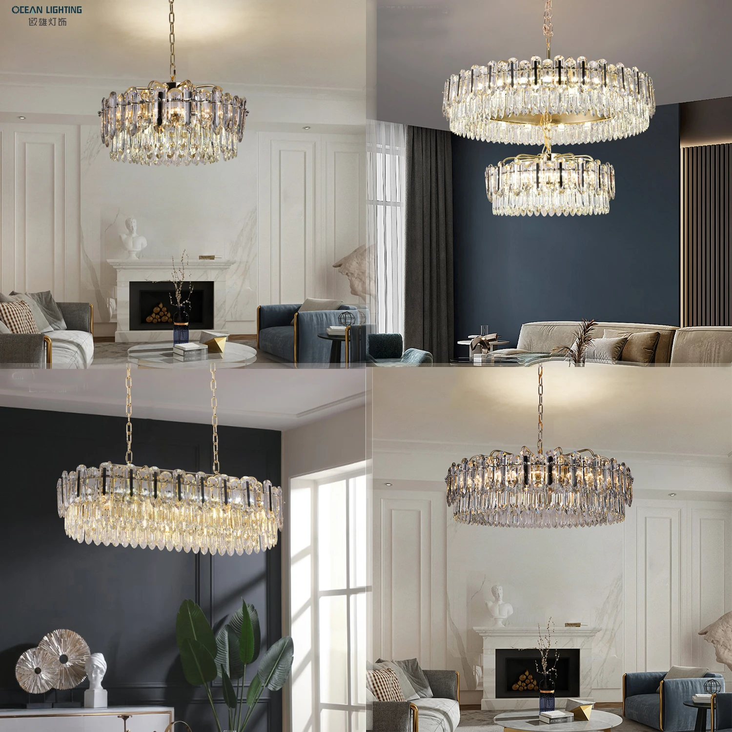 Wholesale Nordic High Double-Deck Hanging Pendant Light Clear Decorative Modern Luxury LED Crystal Chandelier For Dining Room
