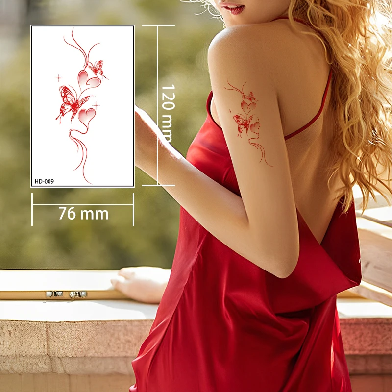 Red Retro Hand drawn Butterfly Flower Tattoo Stickers Art Photography Waterproof Temporary Tattoo Stickers