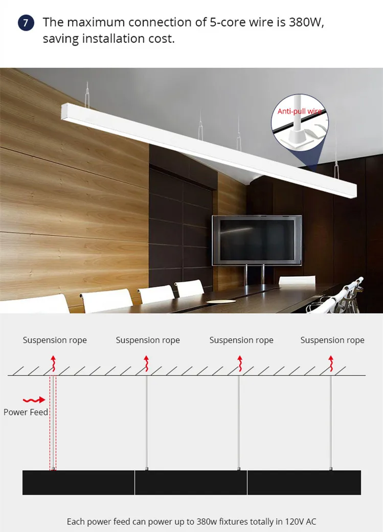 0-10V Dimmable 2FT 4FT 8FT 20W 40W 60W Linkable Motion Sensor Flicker Free Up Down Hanging Led Linear Light
