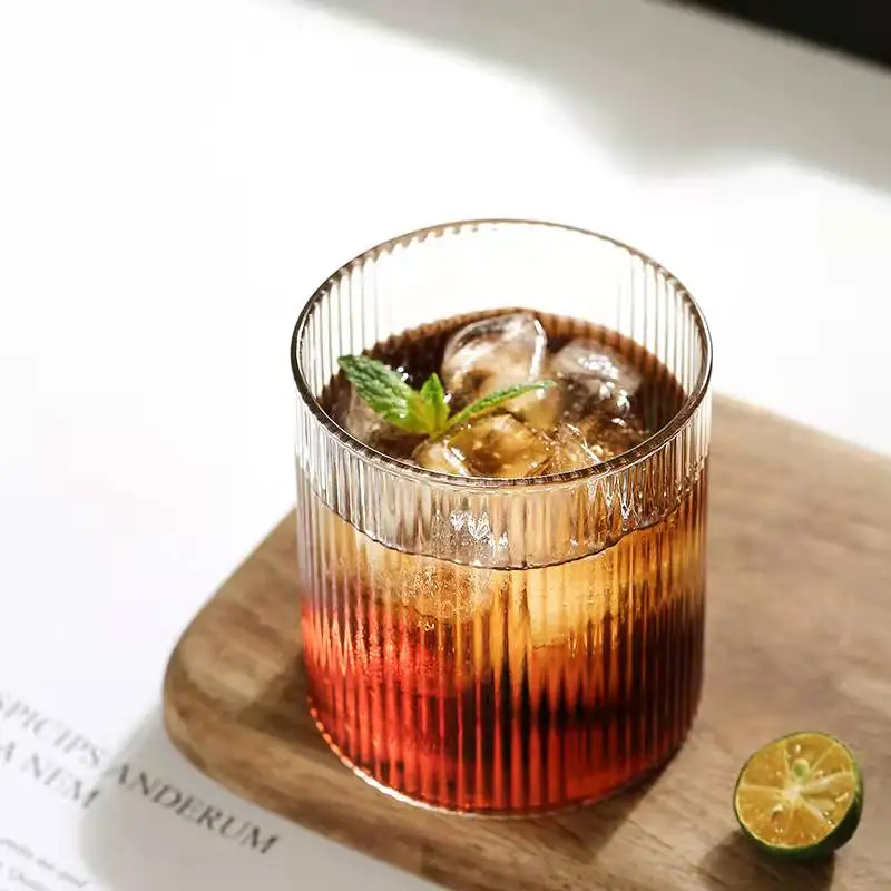 Ribbed Cup Vertical Stripes Heat Resistant Glass Water Mug Breakfast Cup Whiskey Drinking Glasses tea cup