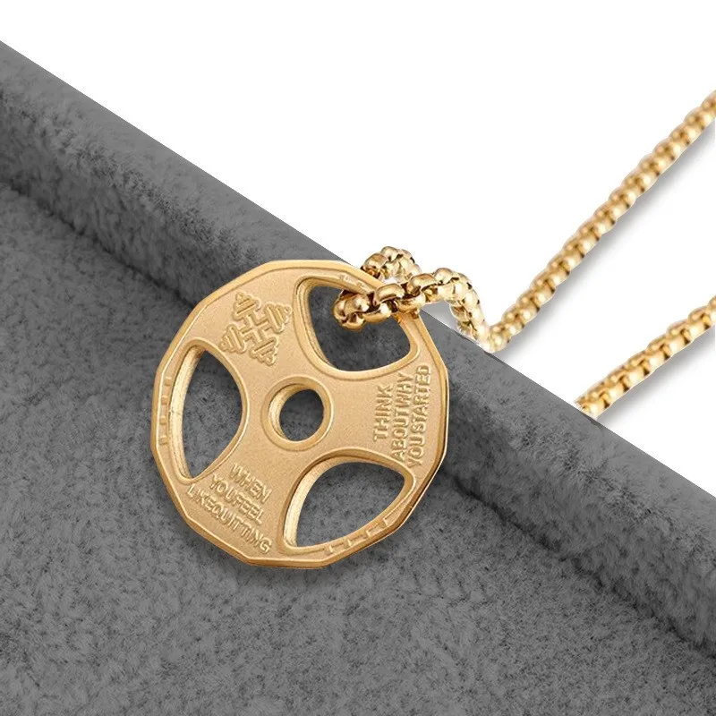 Wholesale Men Women Fitness Charm Jewelry Weight Plate Dumbbell Sports Barbell Stainless Steel Pendant Necklace For Men