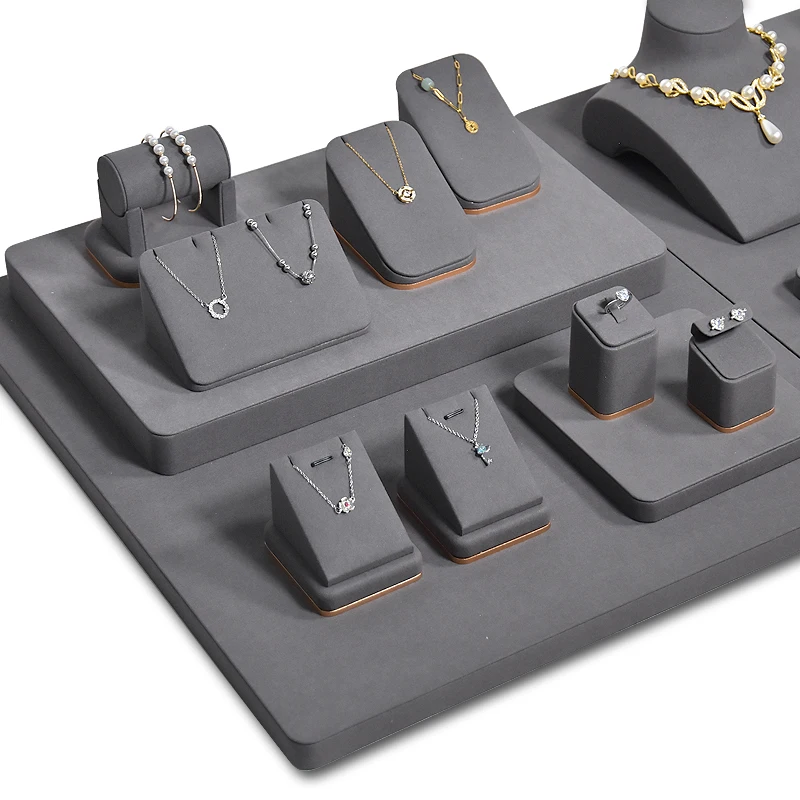 Jinsky  wholesale  Microfiber jewelry ring earring stands short necklace bust gray jewelry display set for counter