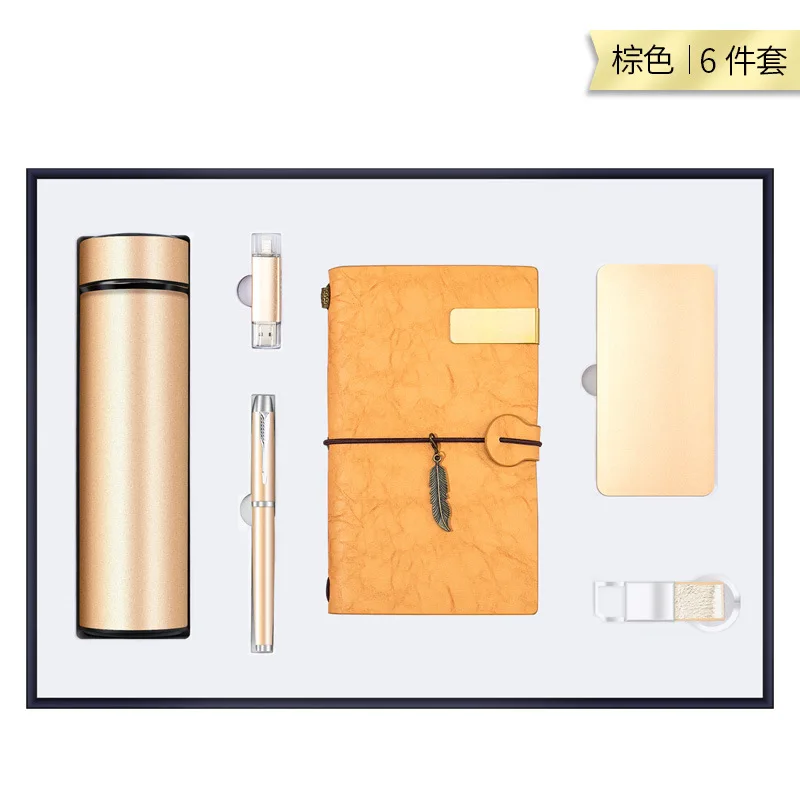 Stock promotional cooperate custom logo Business Gift Sets 6 in 1 leather journal with pen