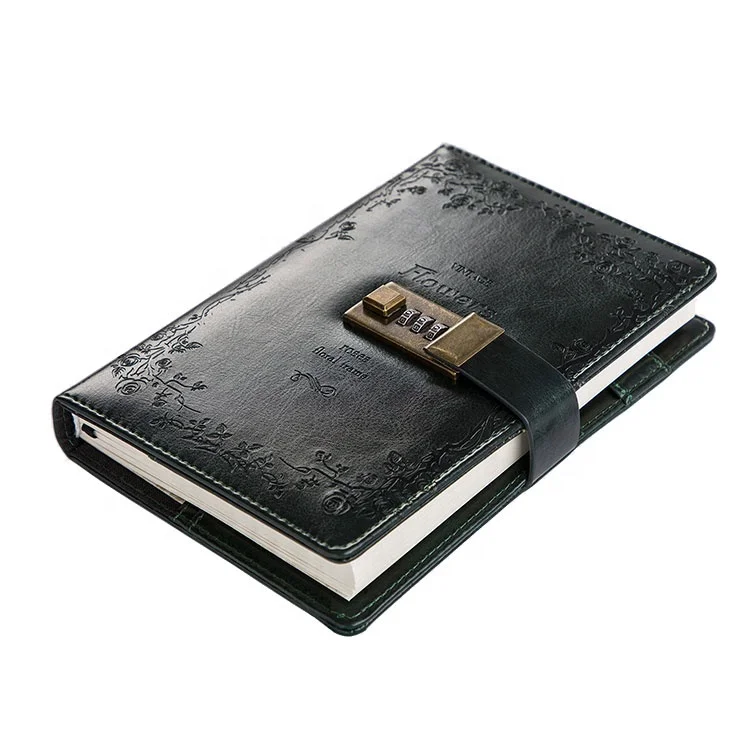 High-end quality vintage pu travel journal custom floral notebook lock diary