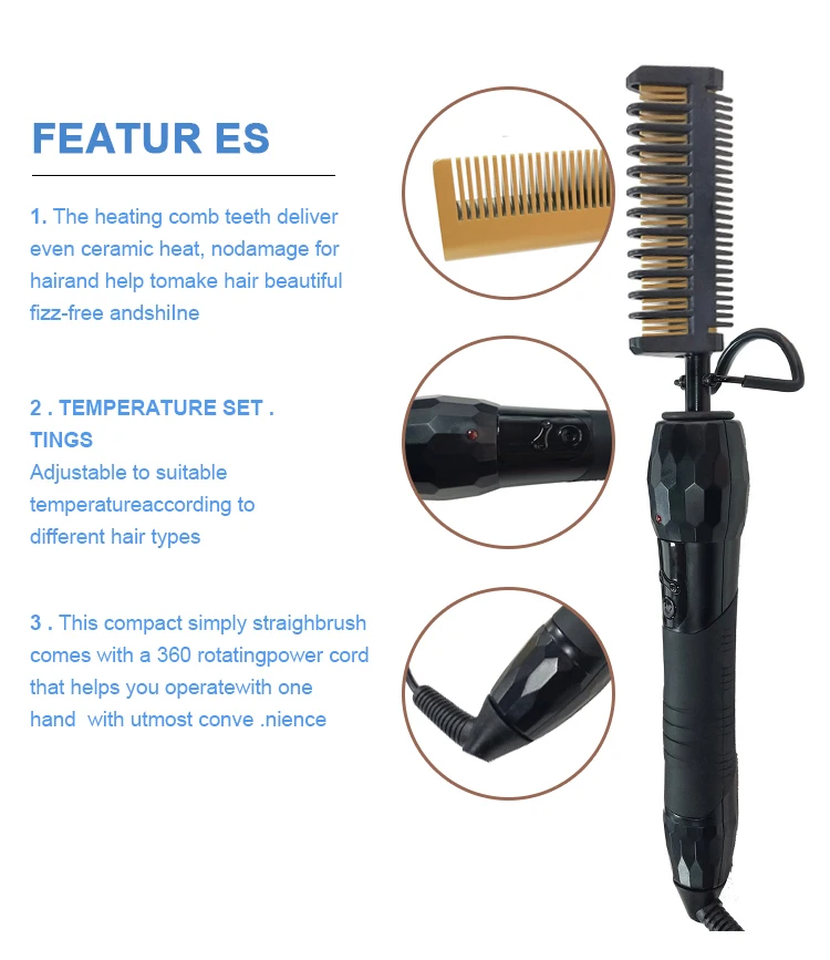 Wholesale Private Label Copper Hair Straightener Bling Hot Combs,Electric Hot Comb 500 Degrees,Custom Logo Hot Comb Electric