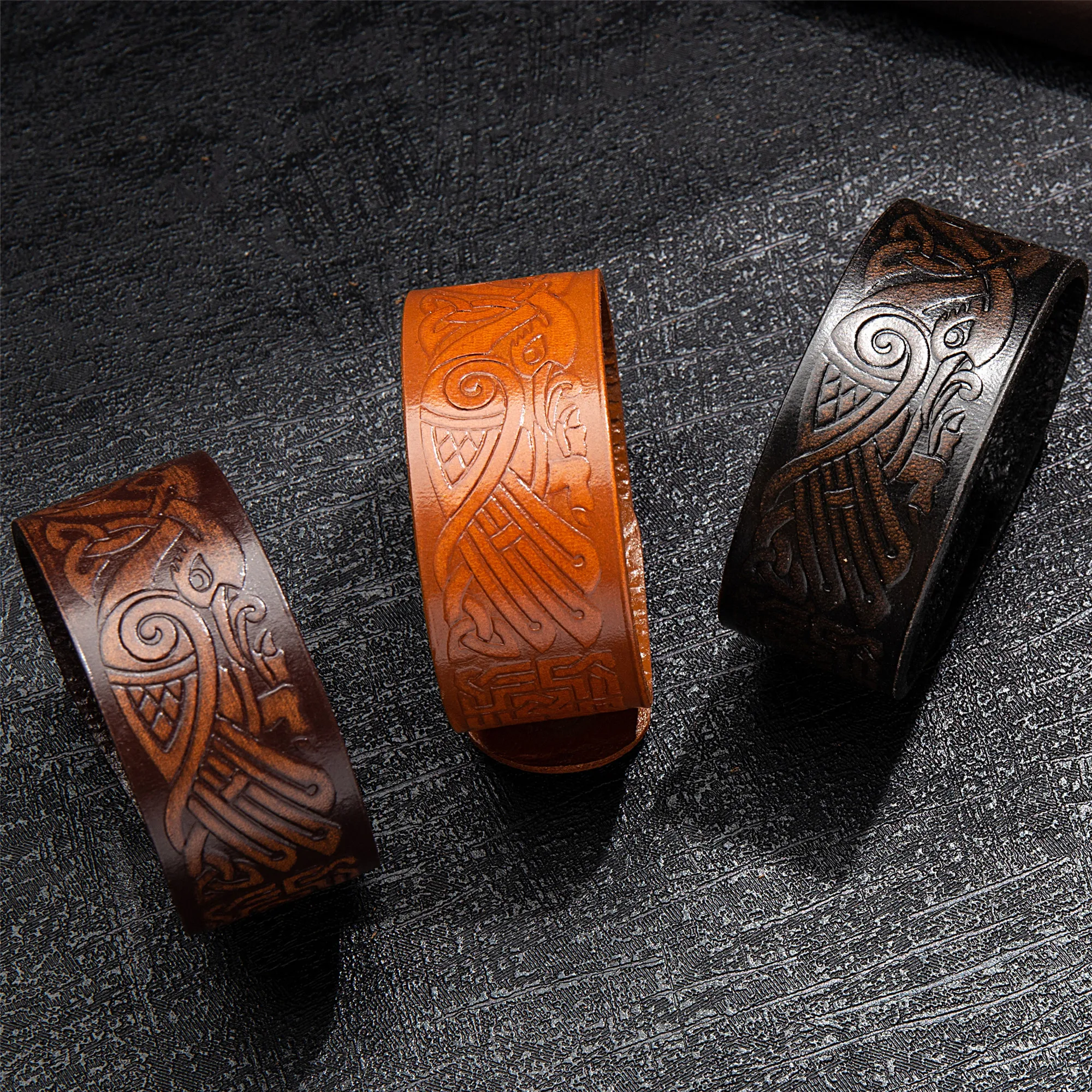 2020 New dawapara punk fashion  hand made vintage of viking charm Genuine leather bracelet   mens accessories