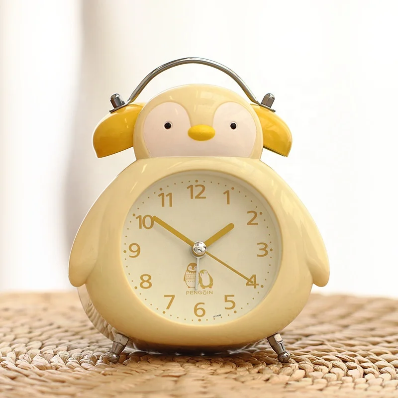 Penguin Desk Clock Table Watch Warm Color Night Light Bell Alarm Clocks Desktop Bedside Office Lunch Break Bedroom Decor