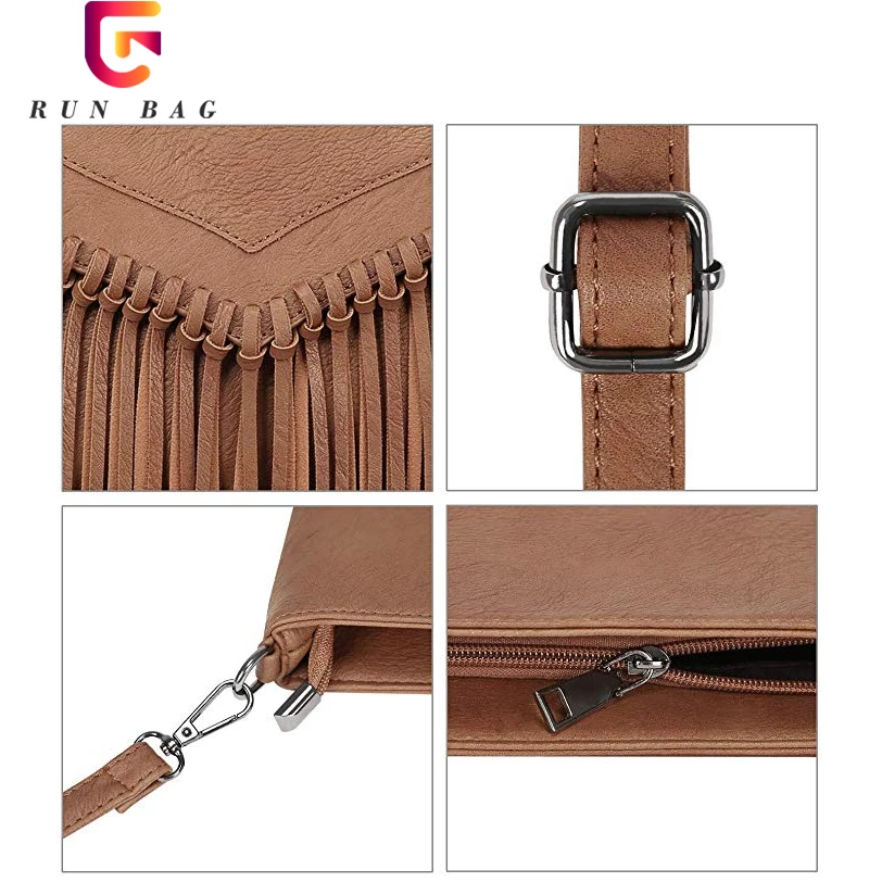 PU Leather Hobo Fringe Crossbody Purse Vintage Small Handbag Tassel Bag For Women