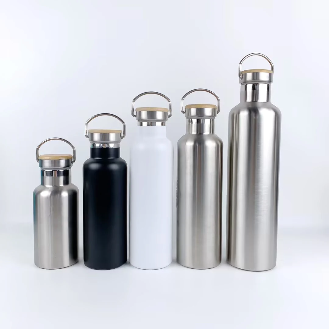 2024 Thermal Bottle Double Layer Vacuum Flask with Bamboo Lid NO Plastic 600ml 1000ml Large Capacity Bottle Logo Customized