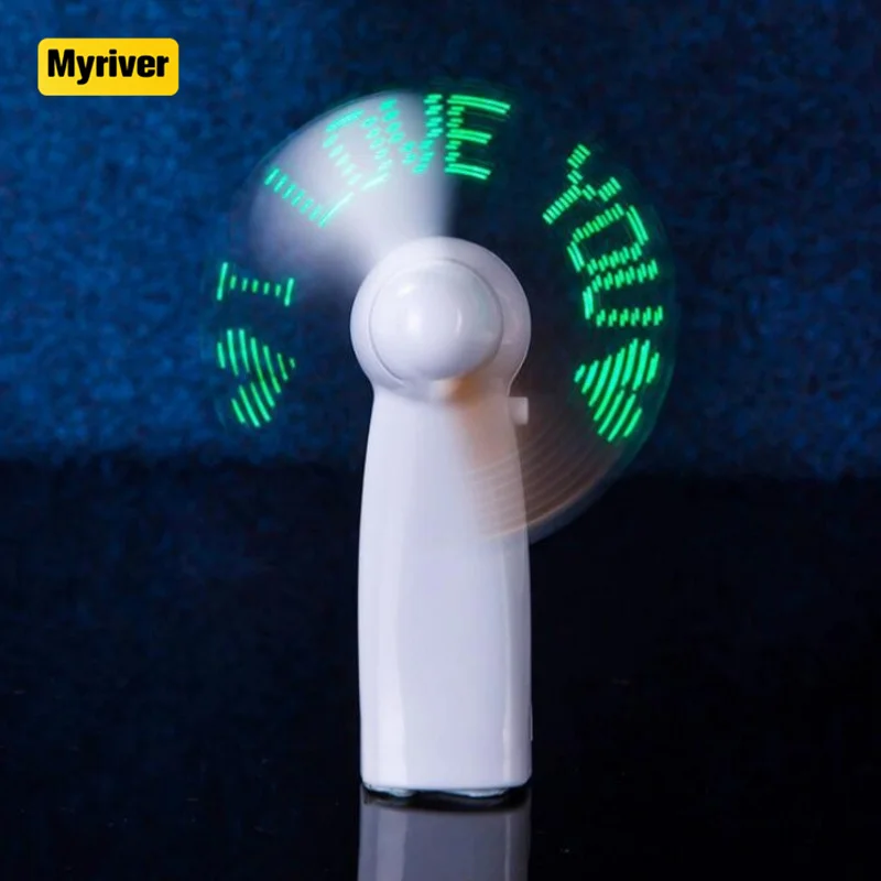 Myriver Optional Diy Hand Led Mimi Portable Mini Fan Text Program Usb Fan With 1200Mah Battery As Gift