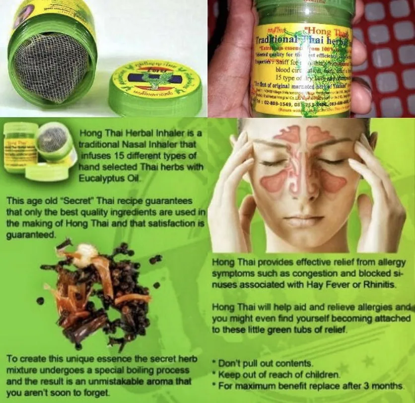 Thai Inhaler Hong Thai Herb Brand Herbal Inhaler (Green) Hong Thai 10 g Best Seller for Wholesales from Thailand