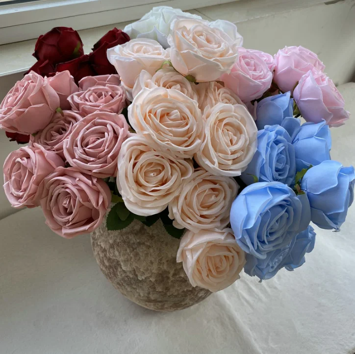 O-07301 New design Rose artificial flower 9 Heads rose Bouquet For DIY Decoration Wedding Events