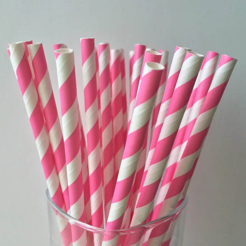 6197 Pink striped paper drinking straws