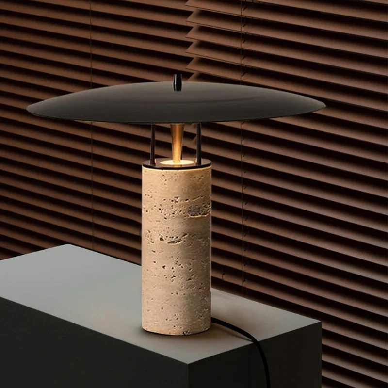 Nordic Home Designer Desk Lamp Nature Marble Wabi Sabi Yellow Stone Travertine Table Lamp For Living Room Villa Hotel Bedroom