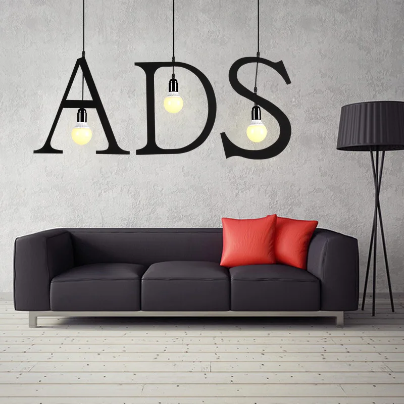 Modern Creative A to Z Letter Black chandelier industrial pendant lamp vintage hanging lamp for bedroom