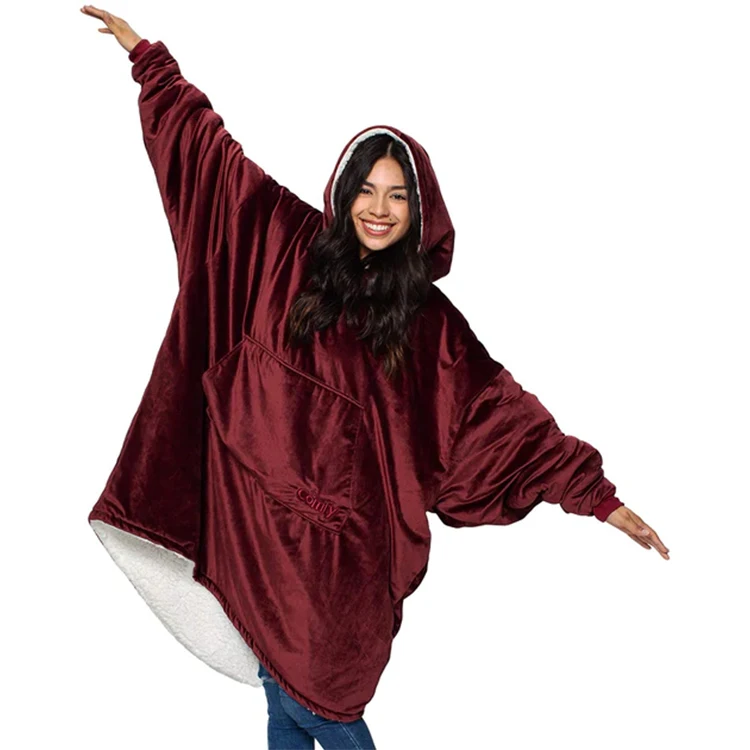 Oversized Microfiber & Sherpa Wearable Blanket  With Sleeves Fleece Sweat Plaid Hoodie Sweatshirt One Size Fits All