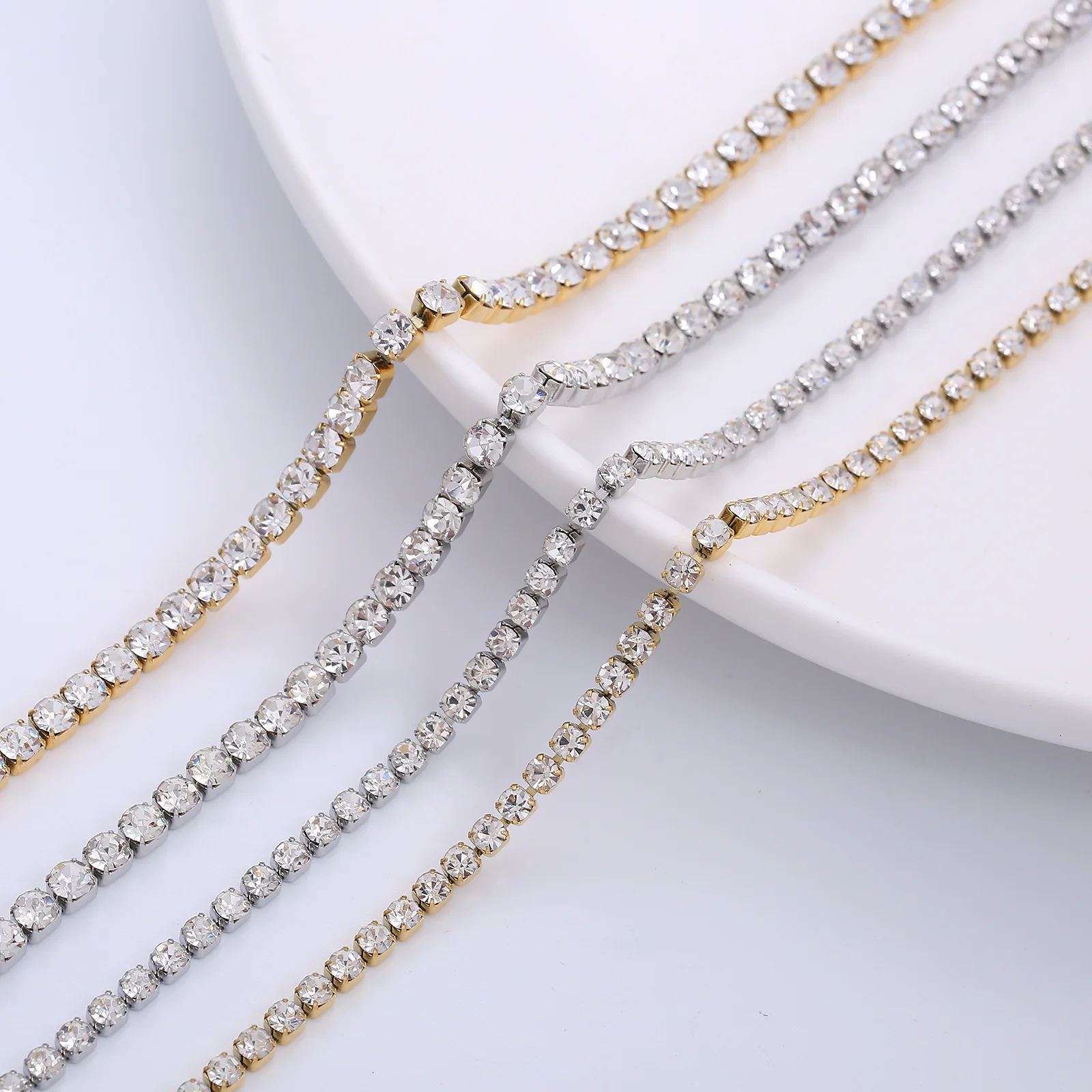 3mm 4mm cubic zirconia cz diamond stainless steel tennis chain necklace women