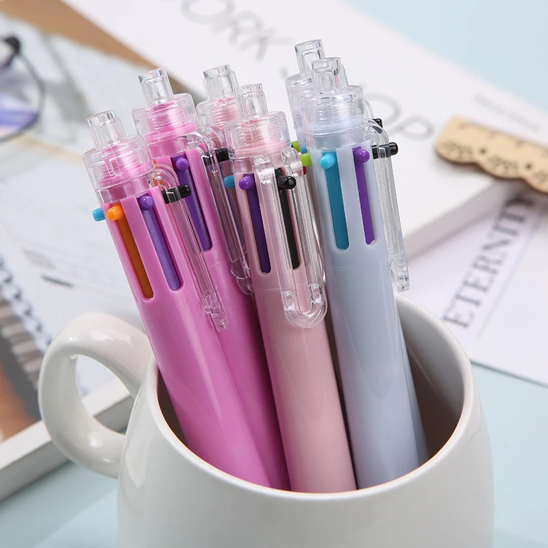 Huimai cartoon flamingo 6 in 1 multicolor ballpoint pen  refill 6 color pen  with custom logo