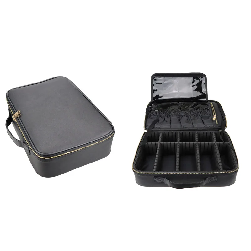 New Large Capacity Desktop Cosmetic Storage Box Waterproof Leather Travel Portable Makeup Bag Case With Led Light Mirror