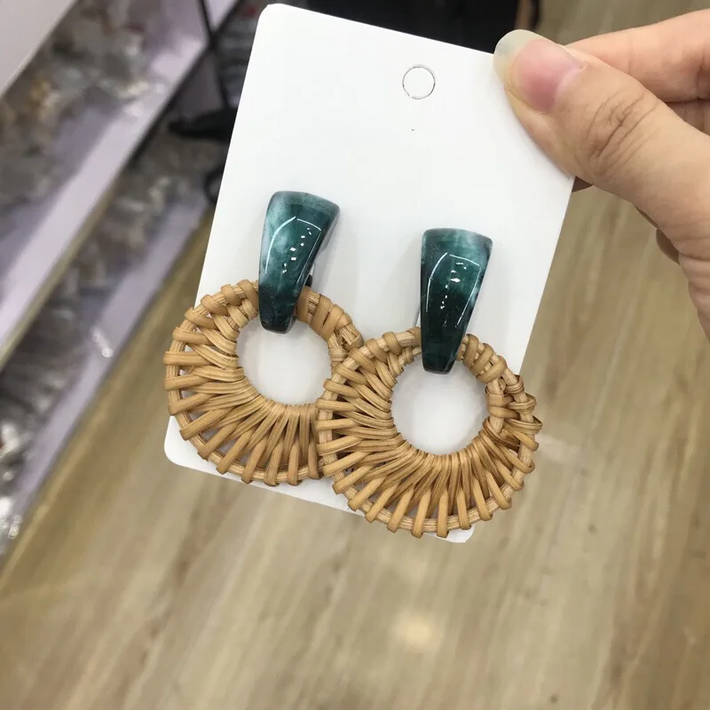 New Fashion Design Jewelry Hawaii Handmade Environment Friendly Wood Flower Bamboo Pearl Shell Rattan Earring for Women
