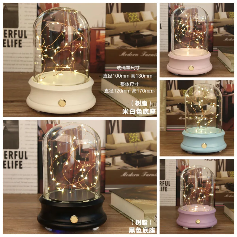 Wholesale glass oval bell jar dome with wooden base and LED