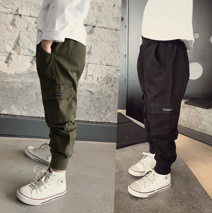 Black Trousers / Pants Boys COTTON 100% Organic Cotton Cargo Pants Children Full Length Camouflage Pants