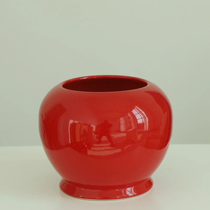 Fashion Chinese Living Room On-glazed Big Table Vase Home Decor Ornament Red Ceramic Flower Vases