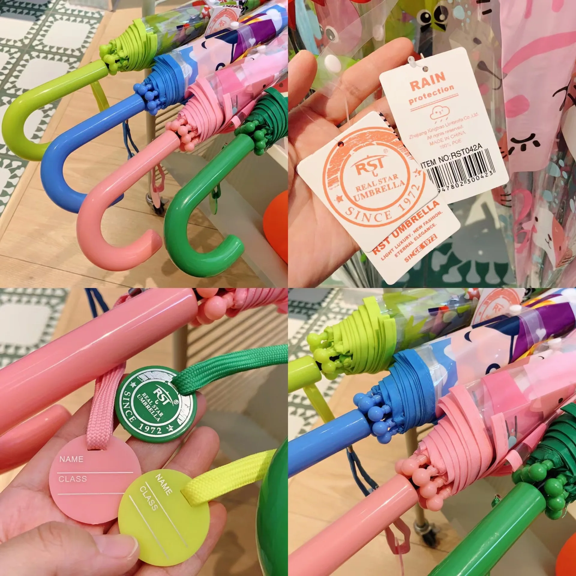 Children's Cartoon Rain Folding Full Automatic Windproof Clear Straight Umbrellas Cheap Rain Gear for Boys and Girls Plastic