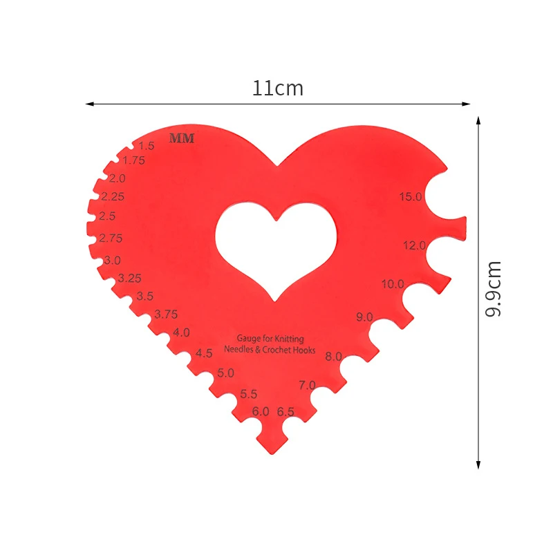 Hot sale red love heart knitting tool thickness measuring device sweater needle ruler
