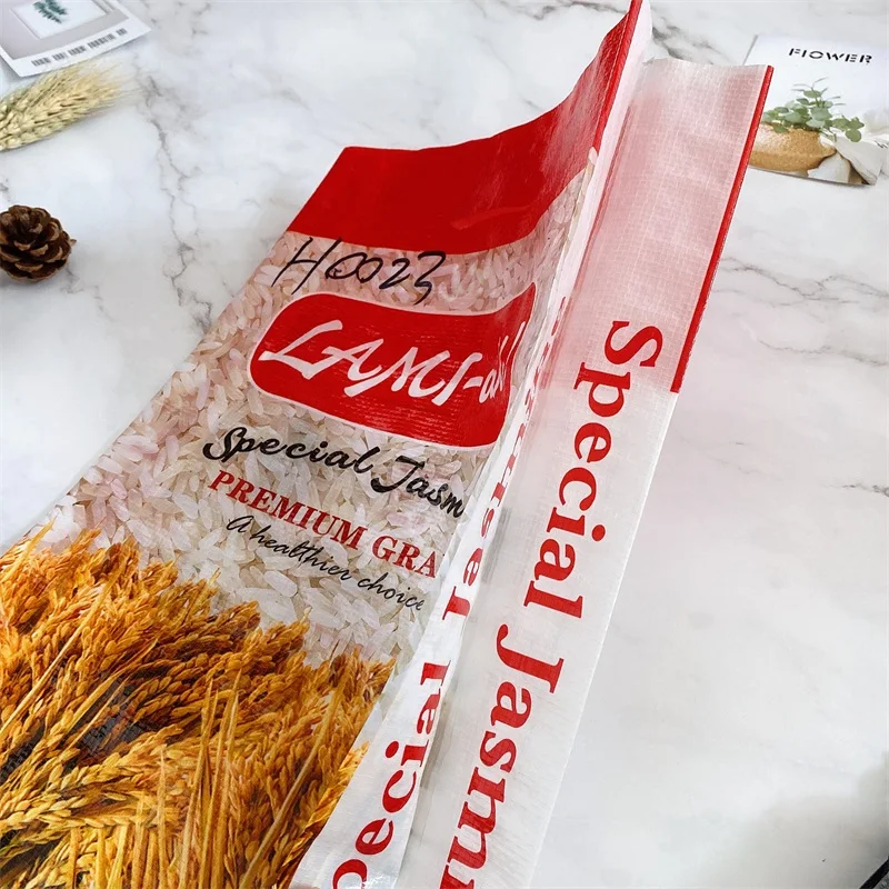 5kg 10kg 25kg 50kg bopp laminated pp woven sack plastic fertilizer rice wheat flour grain packaging bag with handle