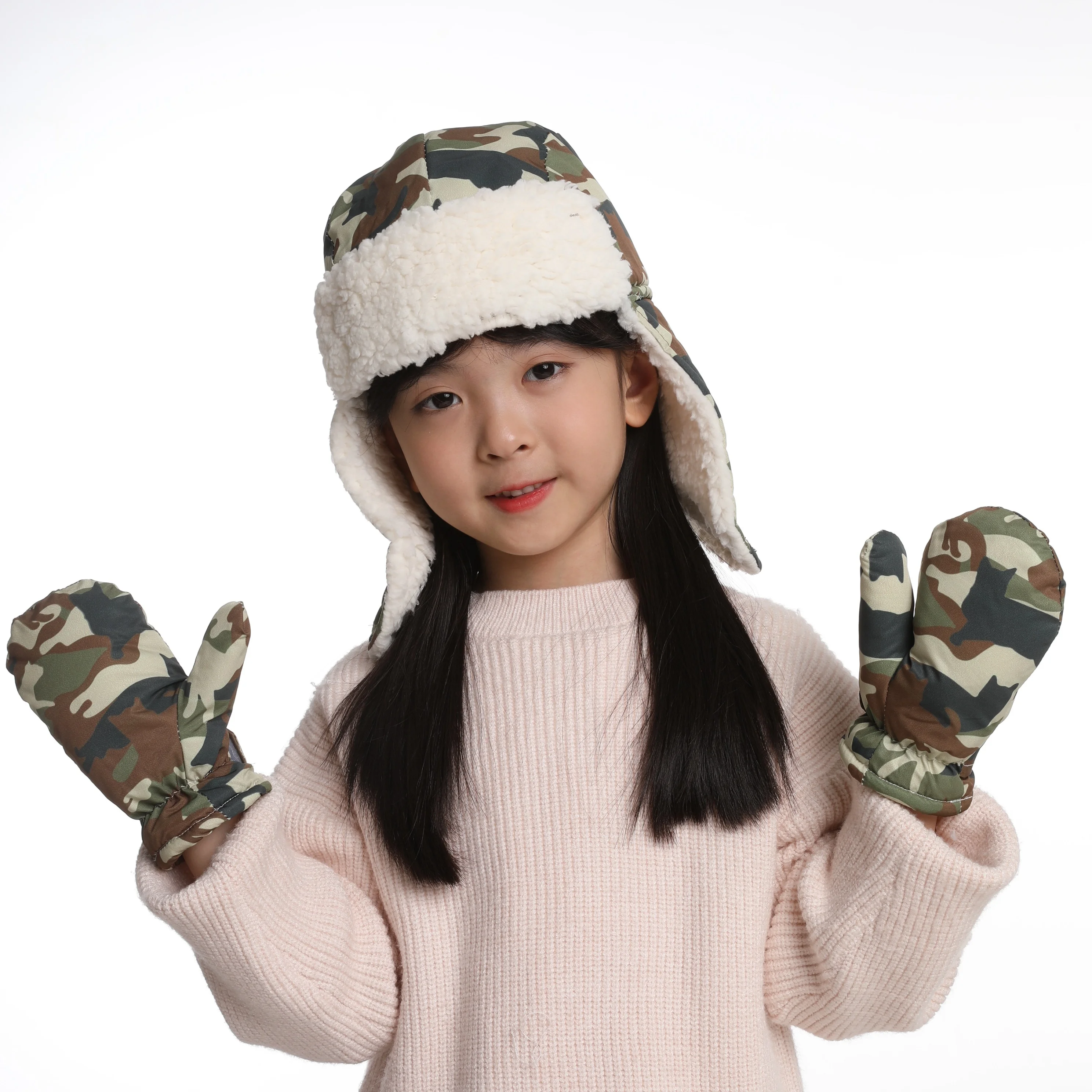 kids Water repellent  hat mitten sets for snowing play waterproof toddle children fleece Russian warm thermal baby Amazon