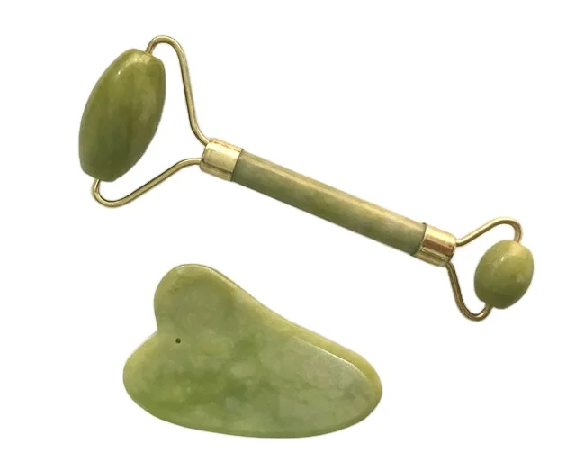 High-quality 100% natural green Xiuyan Jade Roller Scraping Essence Set Facial Care Body Shaping Massage Roller