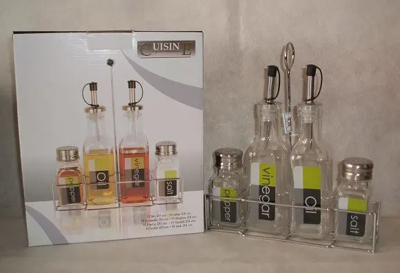 5pcs/set Condiment Sets Glass Cruet salt and pepper shakers vinegar and oil/toothpicks bottle