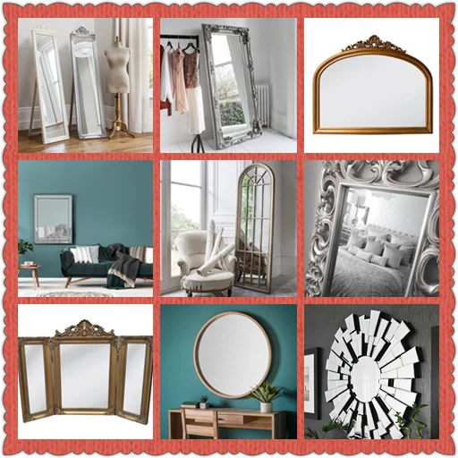 Античное декоративное резное настенное зеркало с деревянной рамой