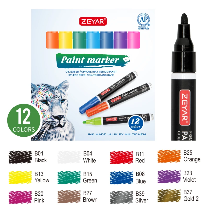 Customized ZEYAR Paint Marker Medium Point Oil-Based Ink Paint Pen Works on Rock, Wood, Glass, Metal, Ceramic and DIY 60 Colors