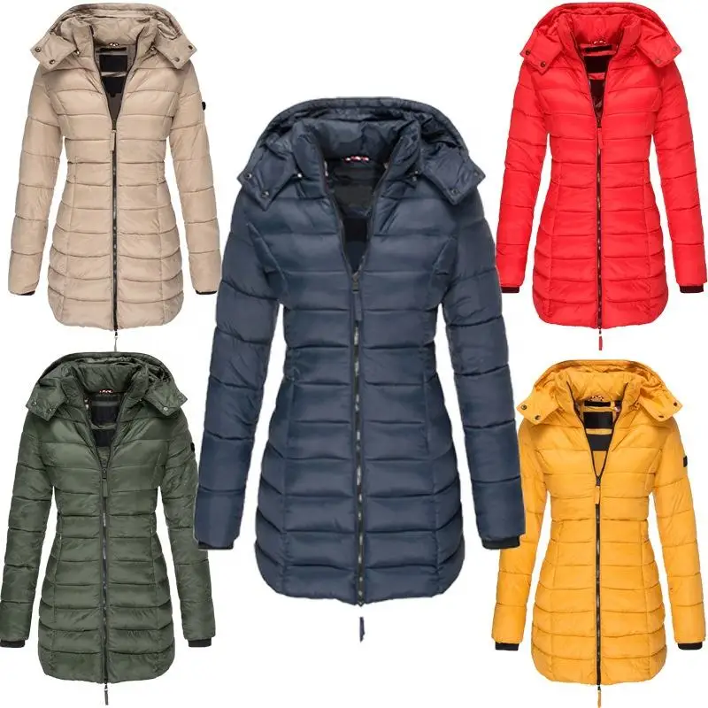 Winter Womens Down Jackets Long Ultra Light Thin Casual Coat Puffer Jacket Slim Remove Hooded Parka