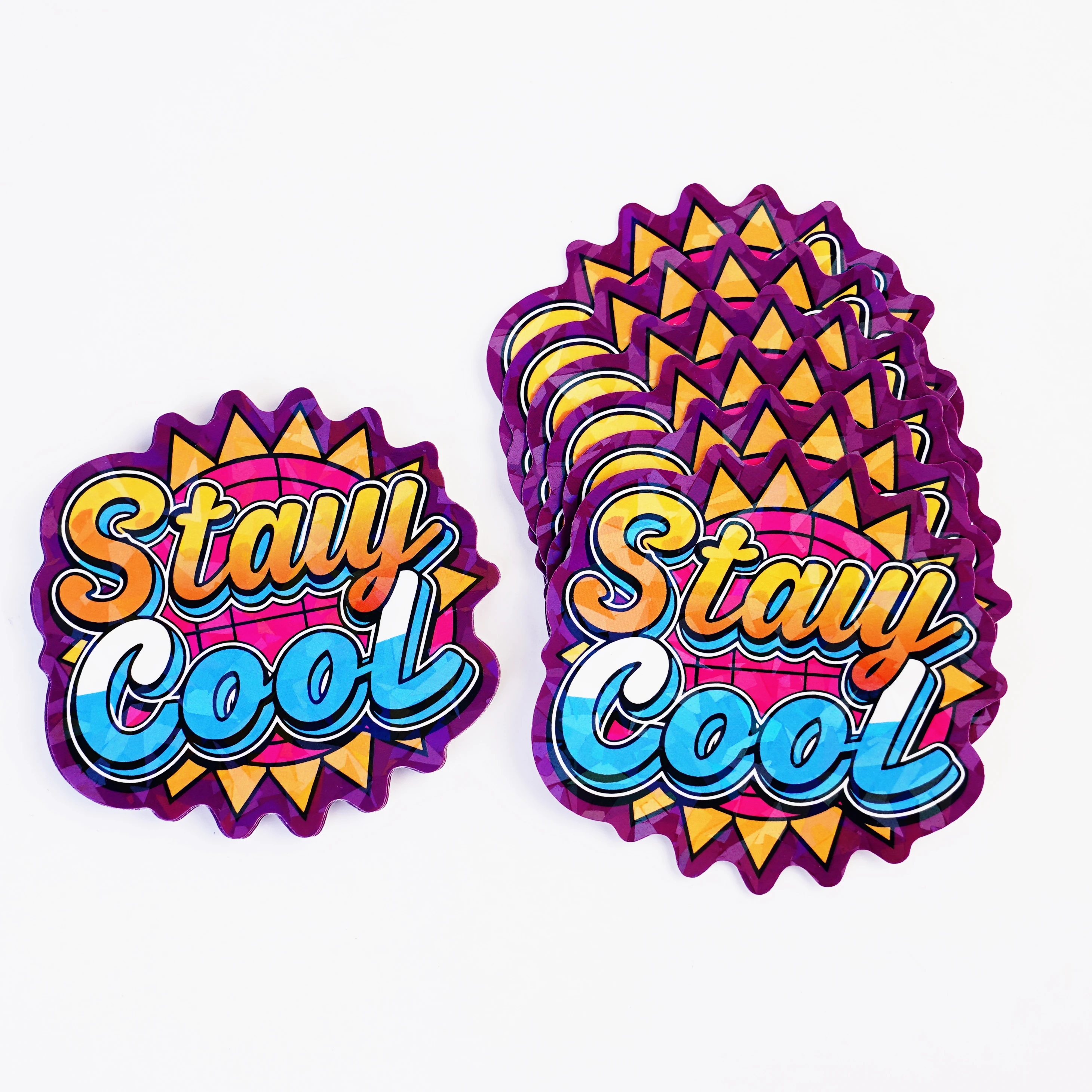 Custom Design Personalized Logo label printing Self Adhesive Waterproof PVC Vinyl Cartoon Die Cut Sticker with holographic film