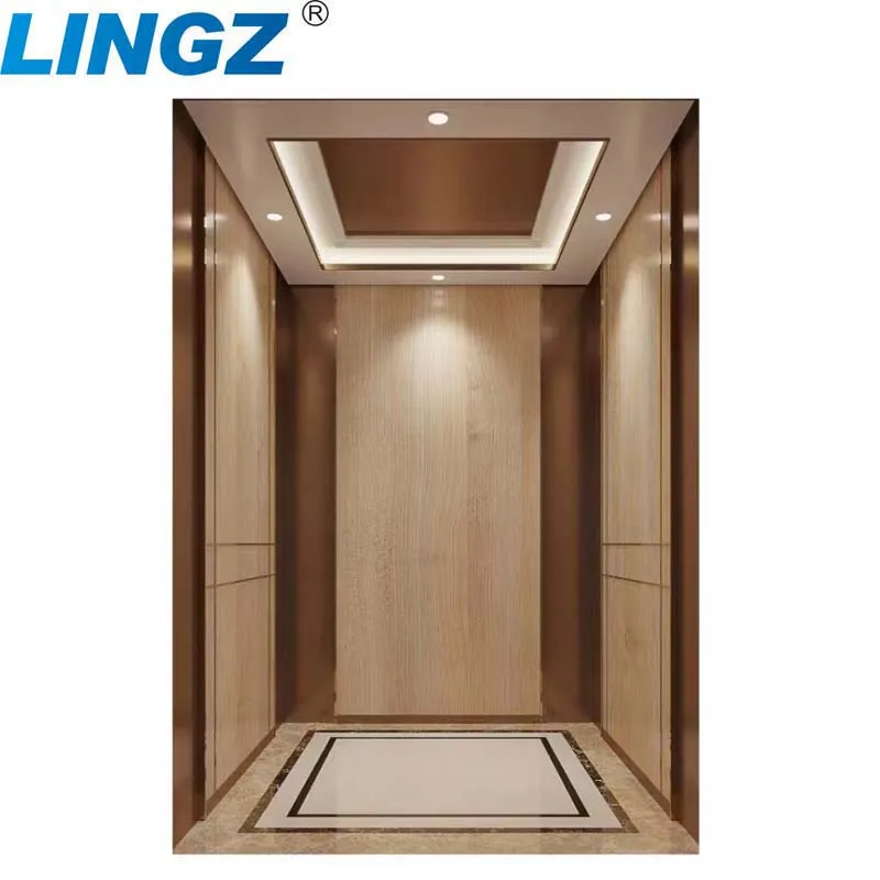 Production Commercial Elevator Passenger lift Wood Decoration Cabin Elevator 800kg