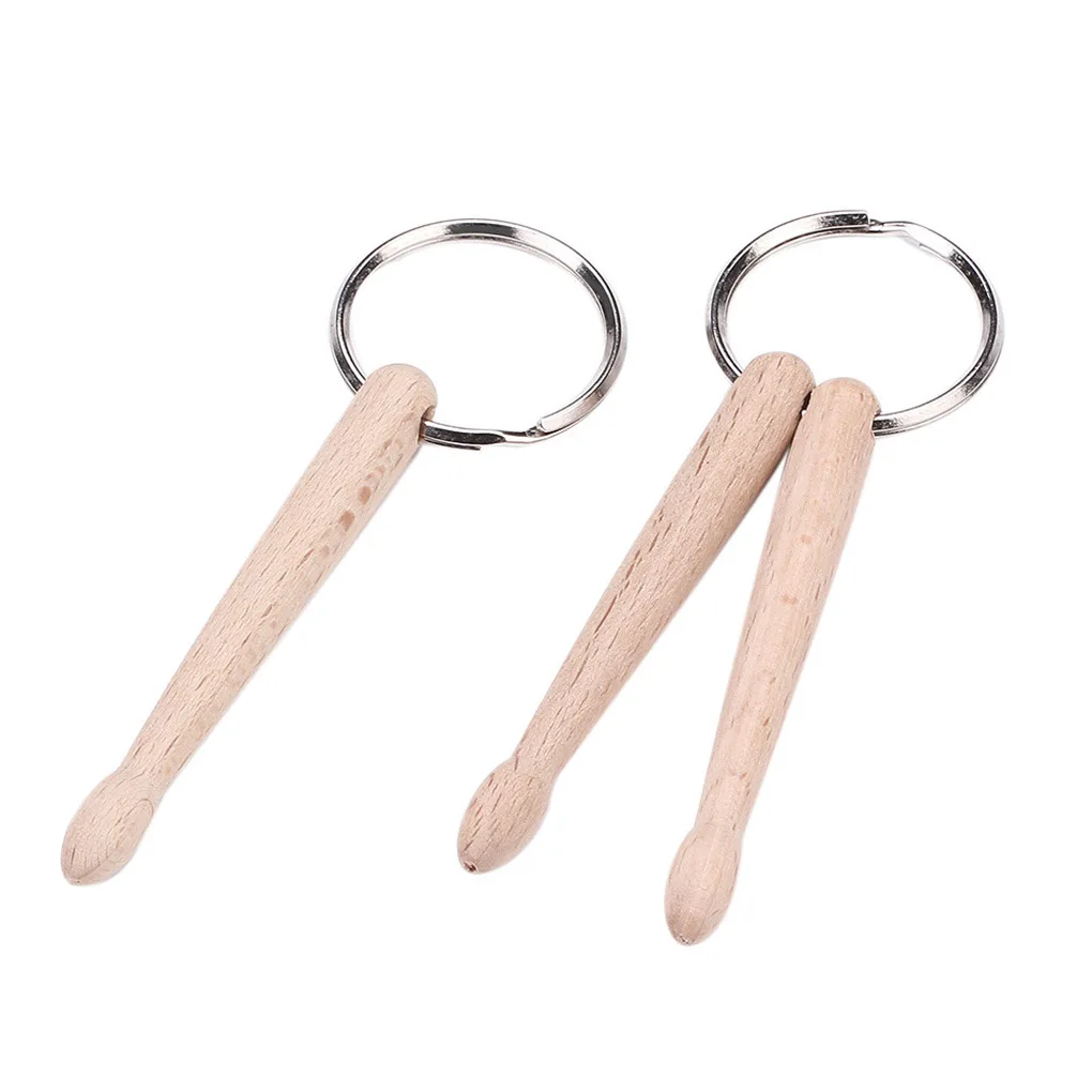 11cm Eco-friendly Drum Sticks Keychain Natural Wood Key chains Key Rings Engraved Logo Wood DrumSticks miniature music Keychains
