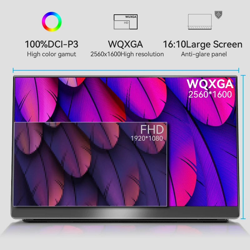 Ehomewei QLED 2.5k16:10 16 inch Thin Portable Monitor with Capacitive Touch Screen Displays for PS4 Xbox Switch Mini PC Laptop