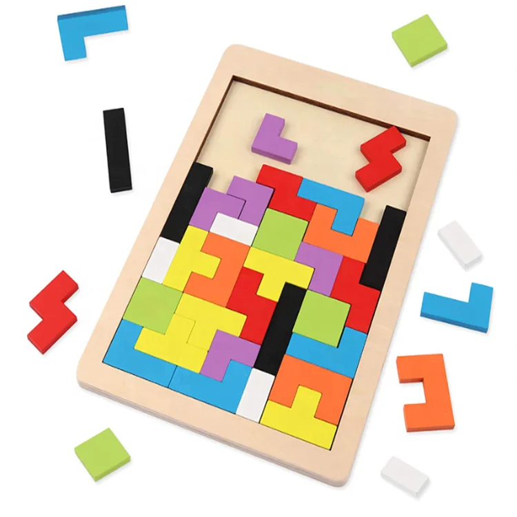 Montessori Education colorful brain teasers toy 3D jigsaw wooden puzzles for kids