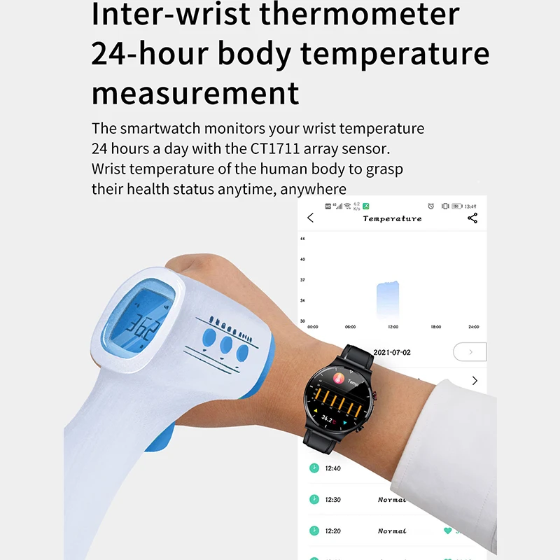 Smart Watch Body Temperature Measurement Sport watch Blood Oxygen Monitor IP68 Waterproof Wireless Charger Smartwatch