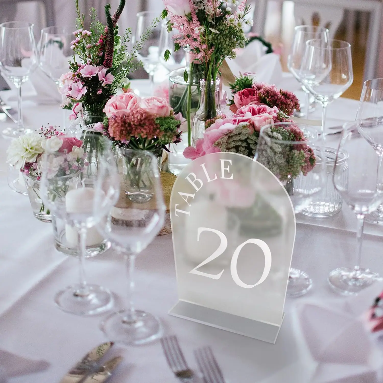 Custom Arch Shape Design Party Wedding Reception Anniversary Event Clear Acrylic Table Numbers 1-20 with Display Stand
