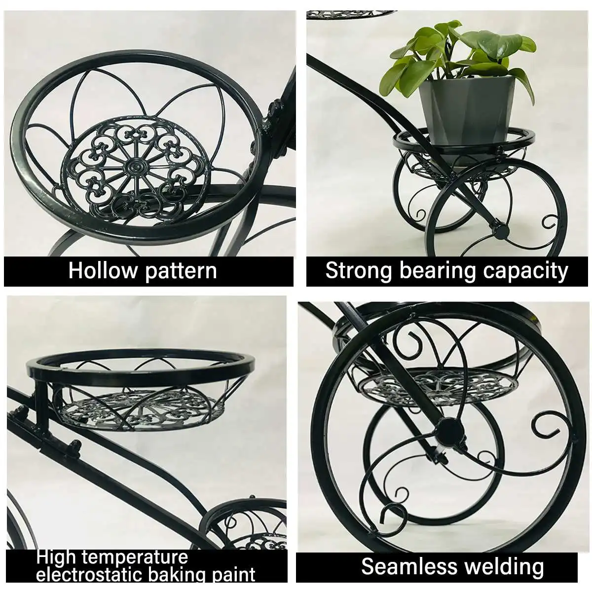 Metal Flower Display Rack Wrought Iron Bicycle Plant Pot Stand for Garden Flower Shop Decor