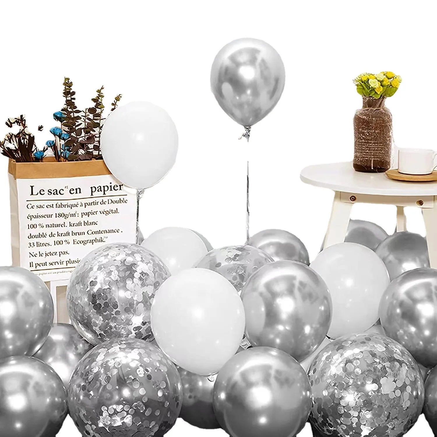 Silver white latex balloon chain suit latex balloon arch flower ring party supplies birthday surprise decoration layout