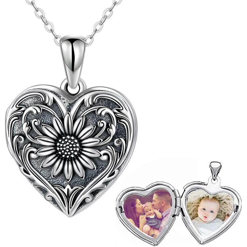 Ювелирные изделия на заказ, персонализированные фотографии, медальон, ожерелье, 925 стерлингового серебра в форме сердца, подсолнечника, медальон, ожерелье