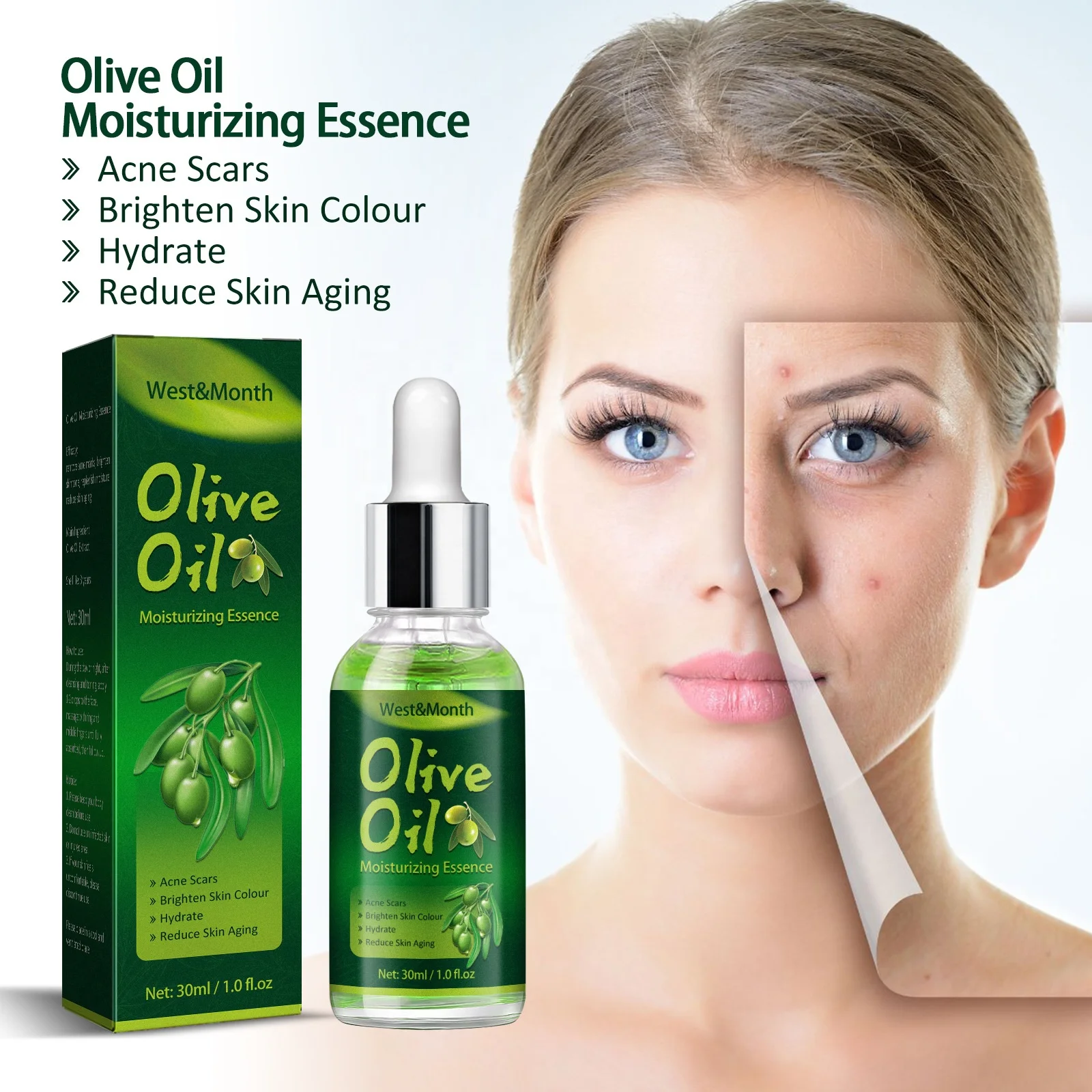 100% Natural Anti Aging Brightening Olive Oil Moisturizing Essence Serum Moisturizer For Acne Scars Remover, Skin Repair Healing